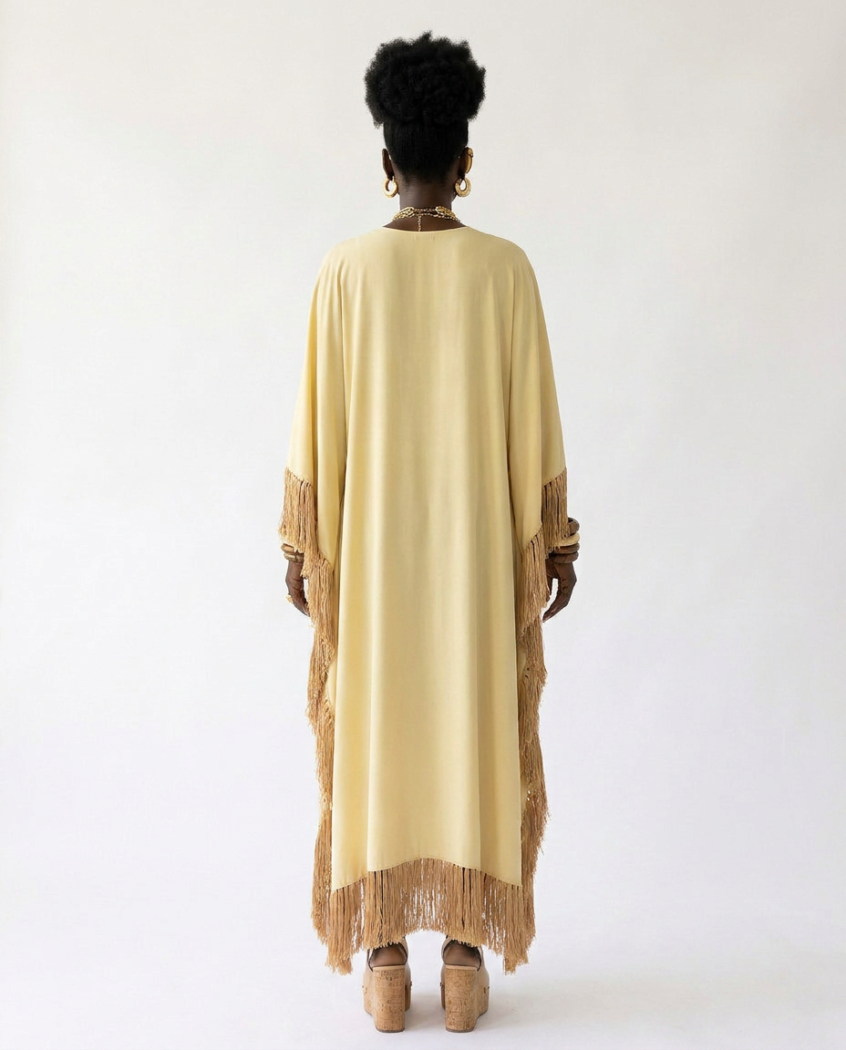Liberated Oversized Fringe Kaftan Boho Brown