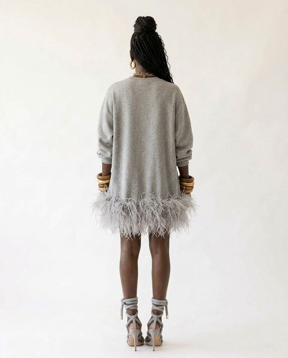 Audacious Feather Trim Sweatshirt Boho Brown