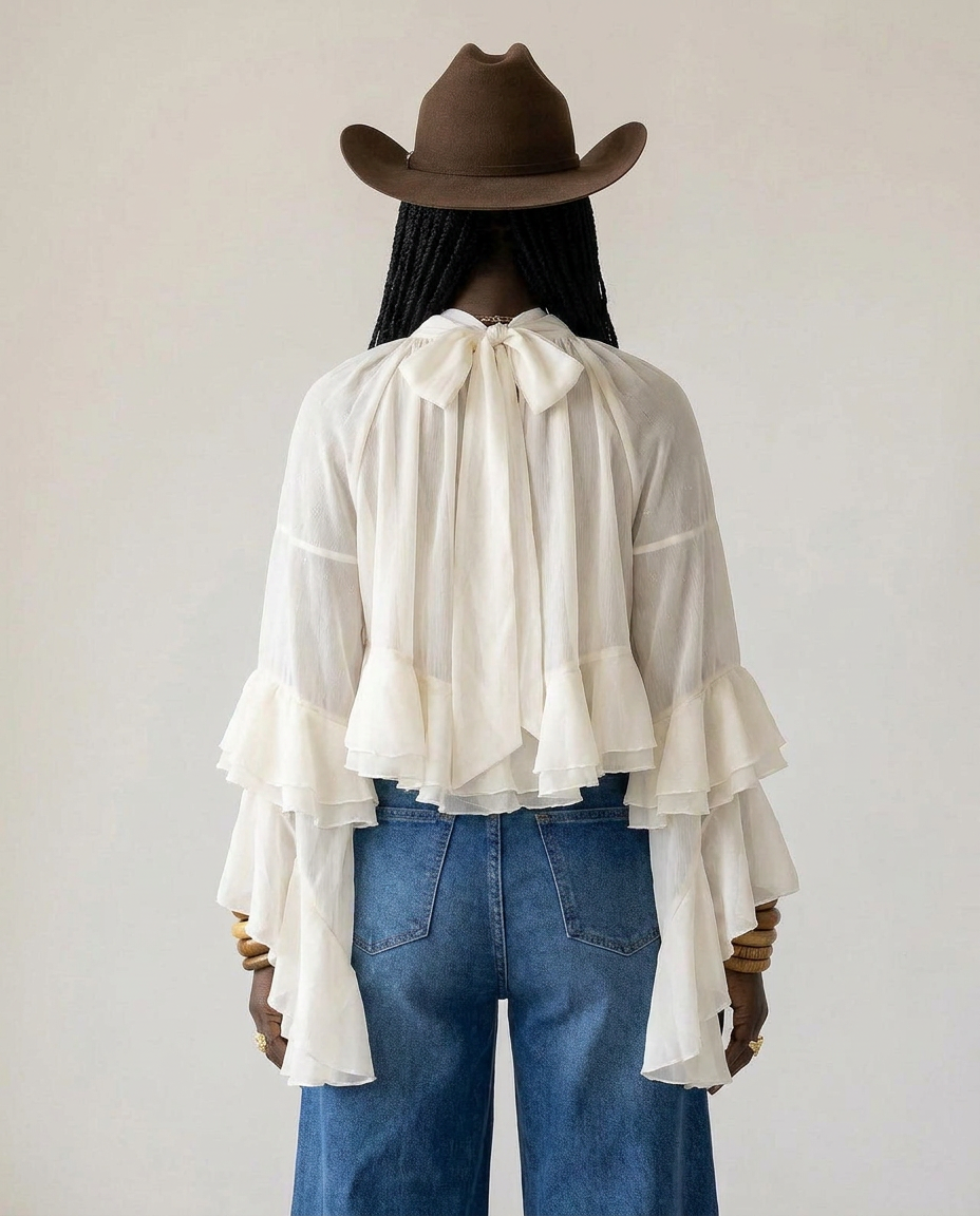 Radiant Mesh Lace Flare Blouse Boho Brown