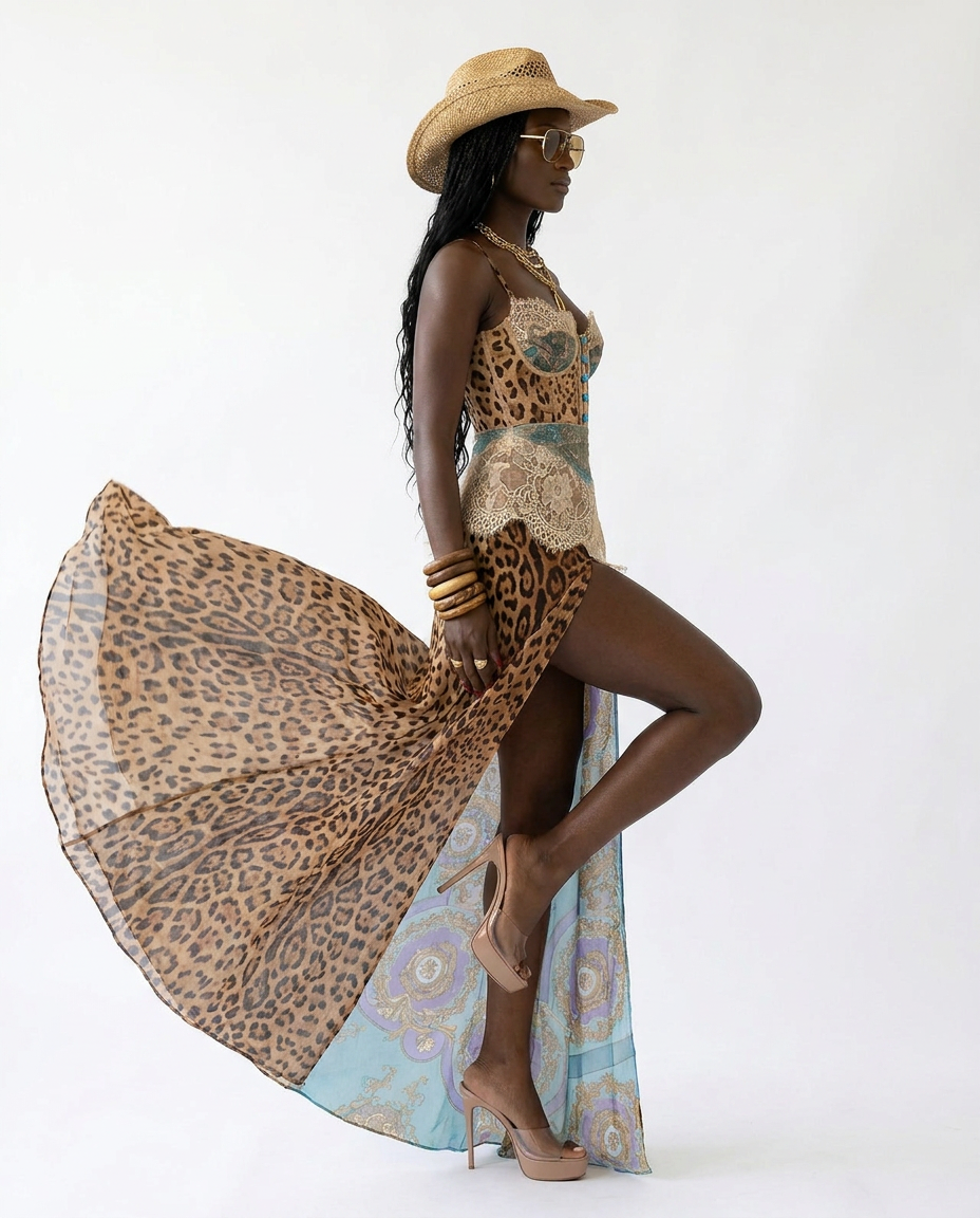 Audacious Lace Printed Maxi Dress Boho Brown