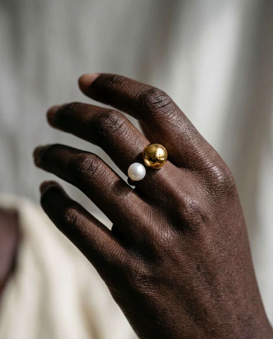 Worthy Gold Pearl Sphere Ring Boho Brown