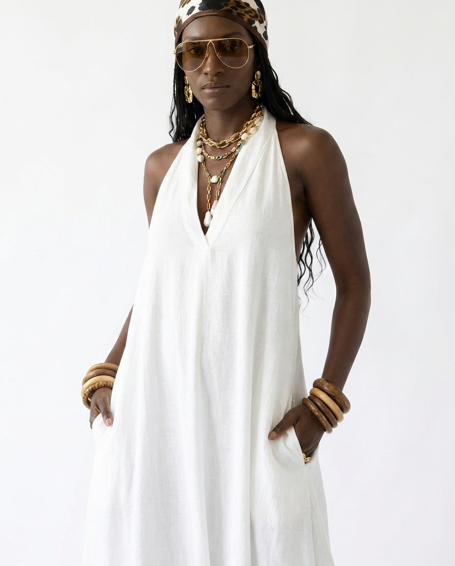 Free Spirit Halter Neck Maxi Dress Boho Brown