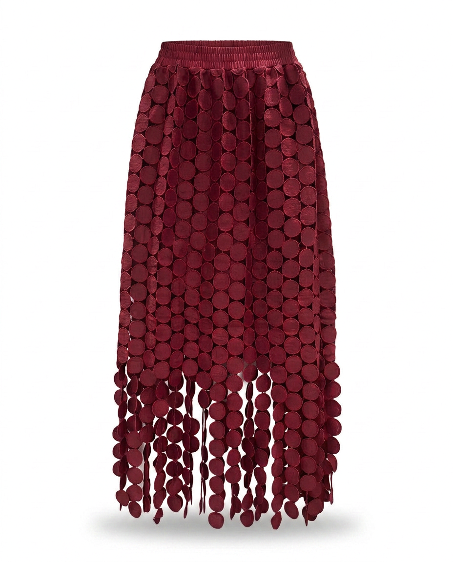 Spirited Tassel Midi Skirt Boho Brown