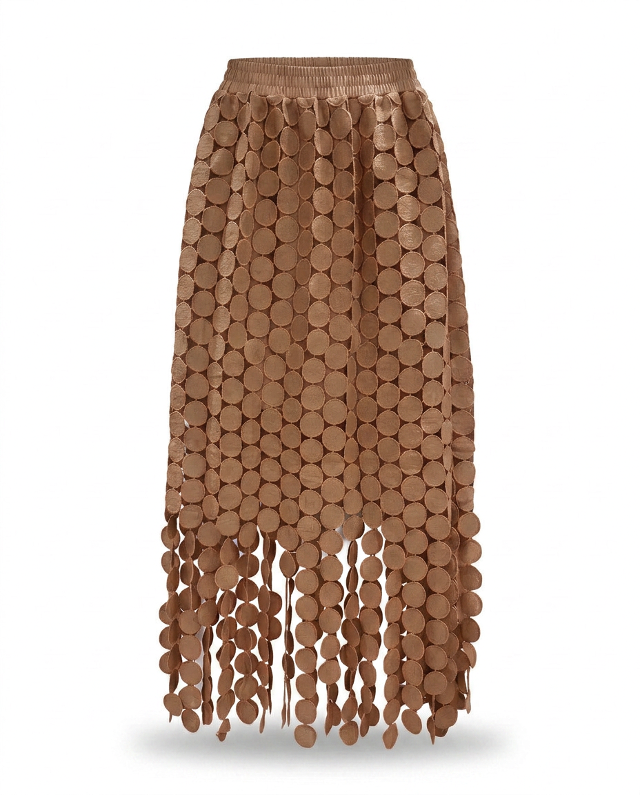 Spirited Tassel Midi Skirt Boho Brown
