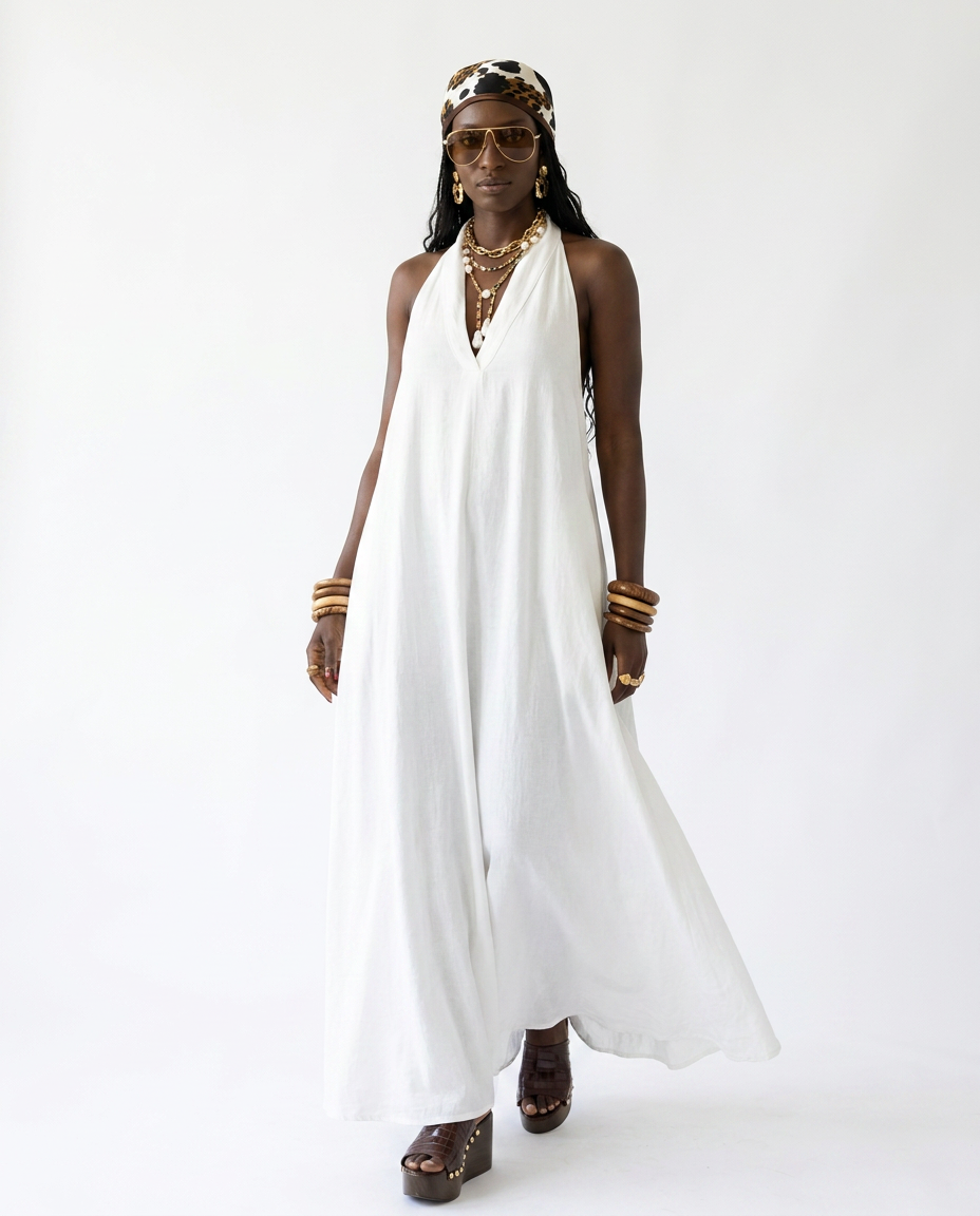 Free Spirit Halter Neck Maxi Dress Boho Brown