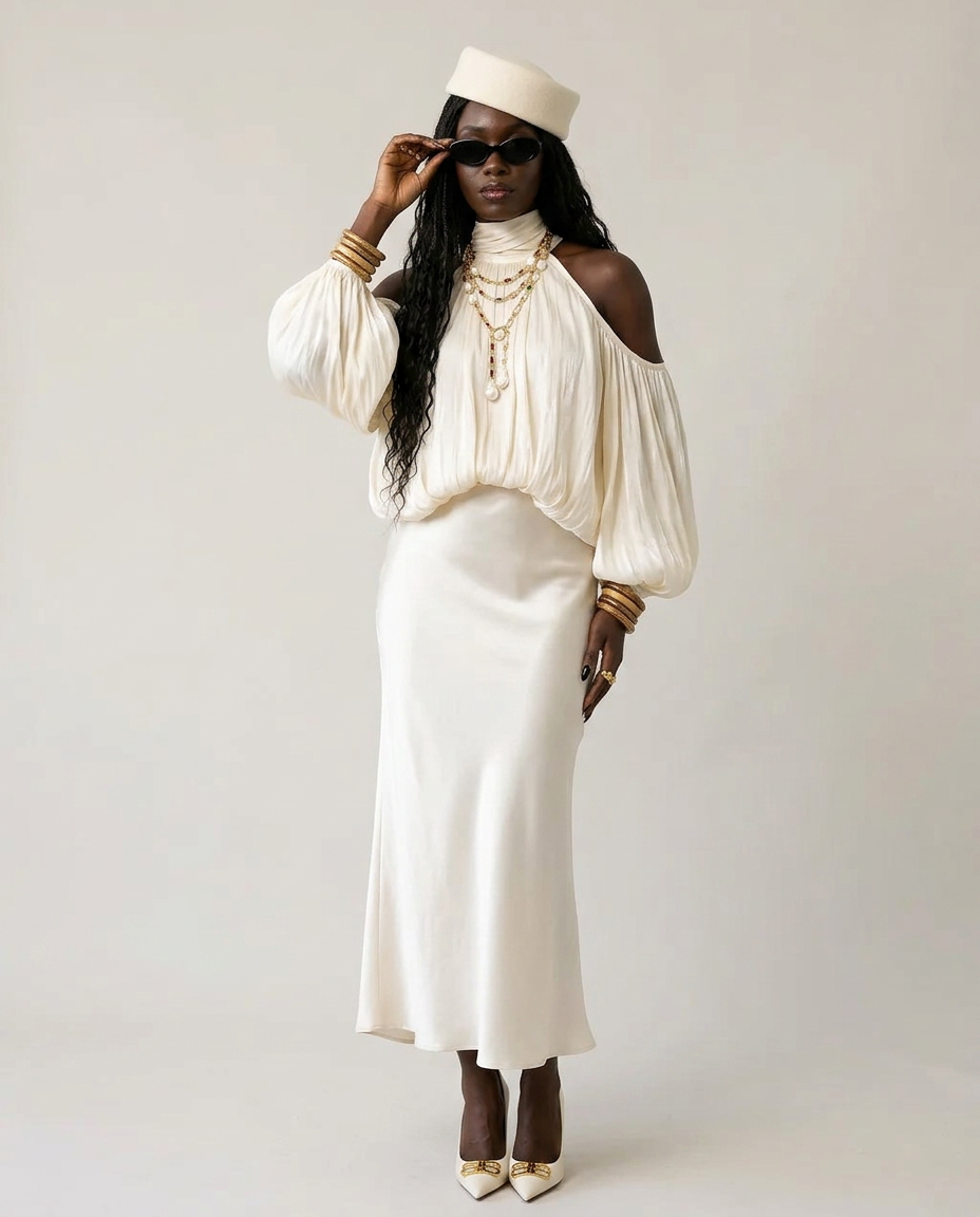 Refined Silk Midi Skirt Boho Brown