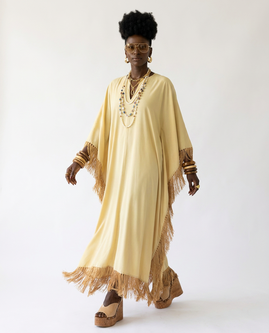 Liberated Oversized Fringe Kaftan Boho Brown