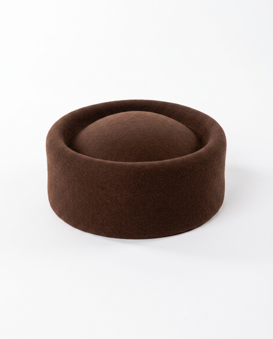 Grounded Wool Felt Pillbox Hat Boho Brown