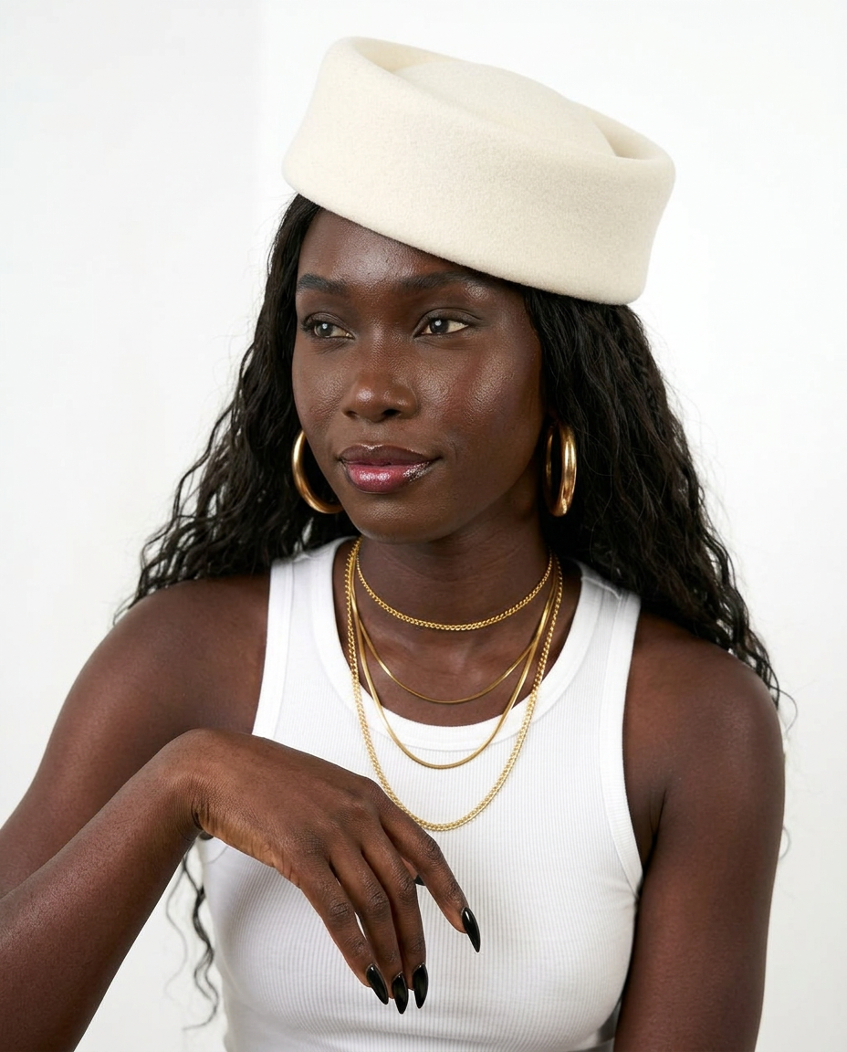 Elegant Wool Felt Pillbox Hat Boho Brown