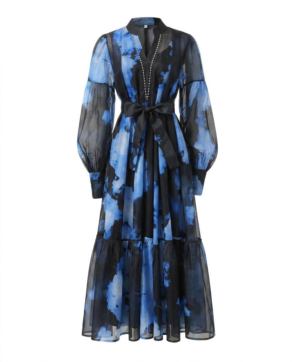 Magnetic Printed Colorblock Maxi Dress Boho Brown