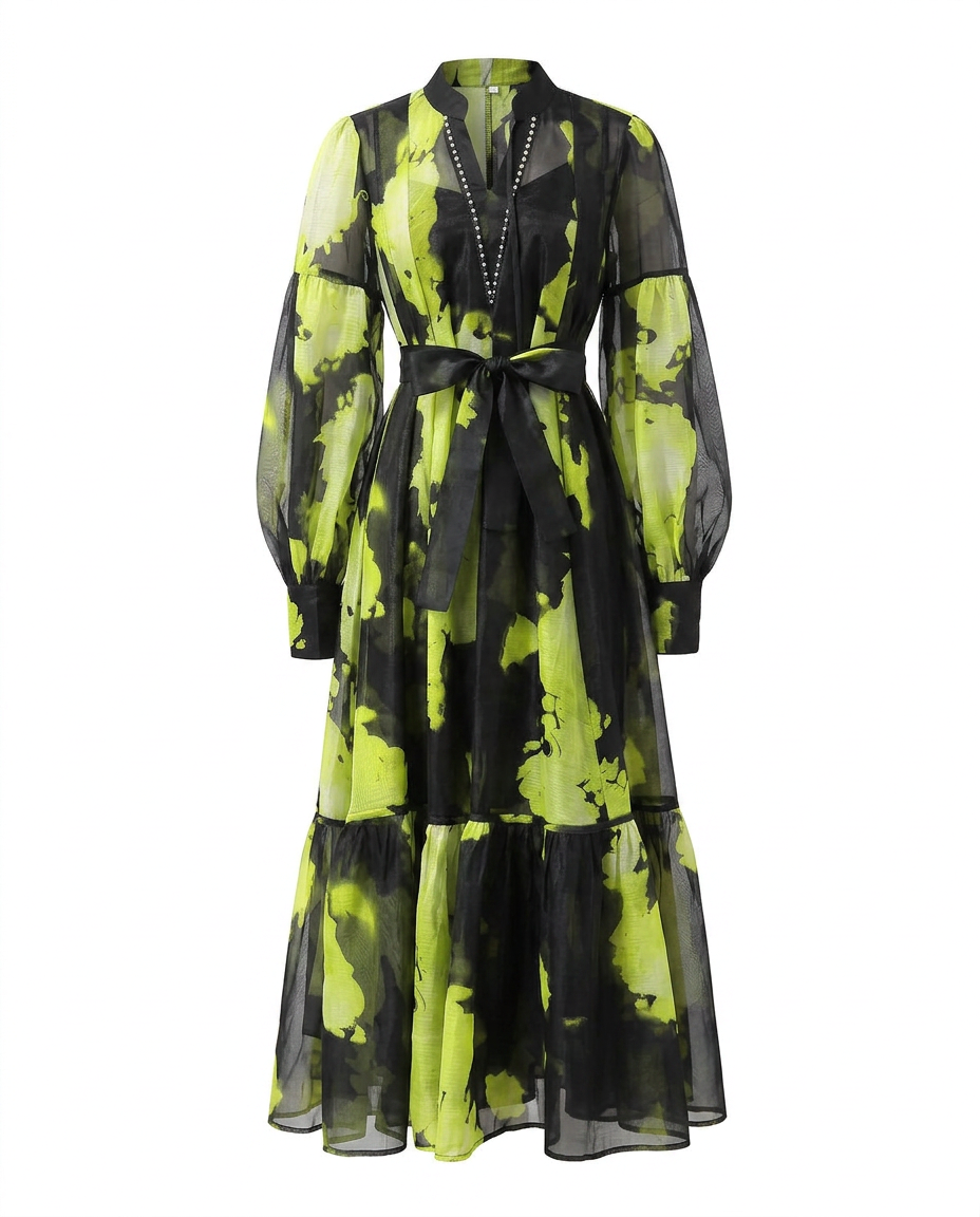 Magnetic Printed Colorblock Maxi Dress Boho Brown