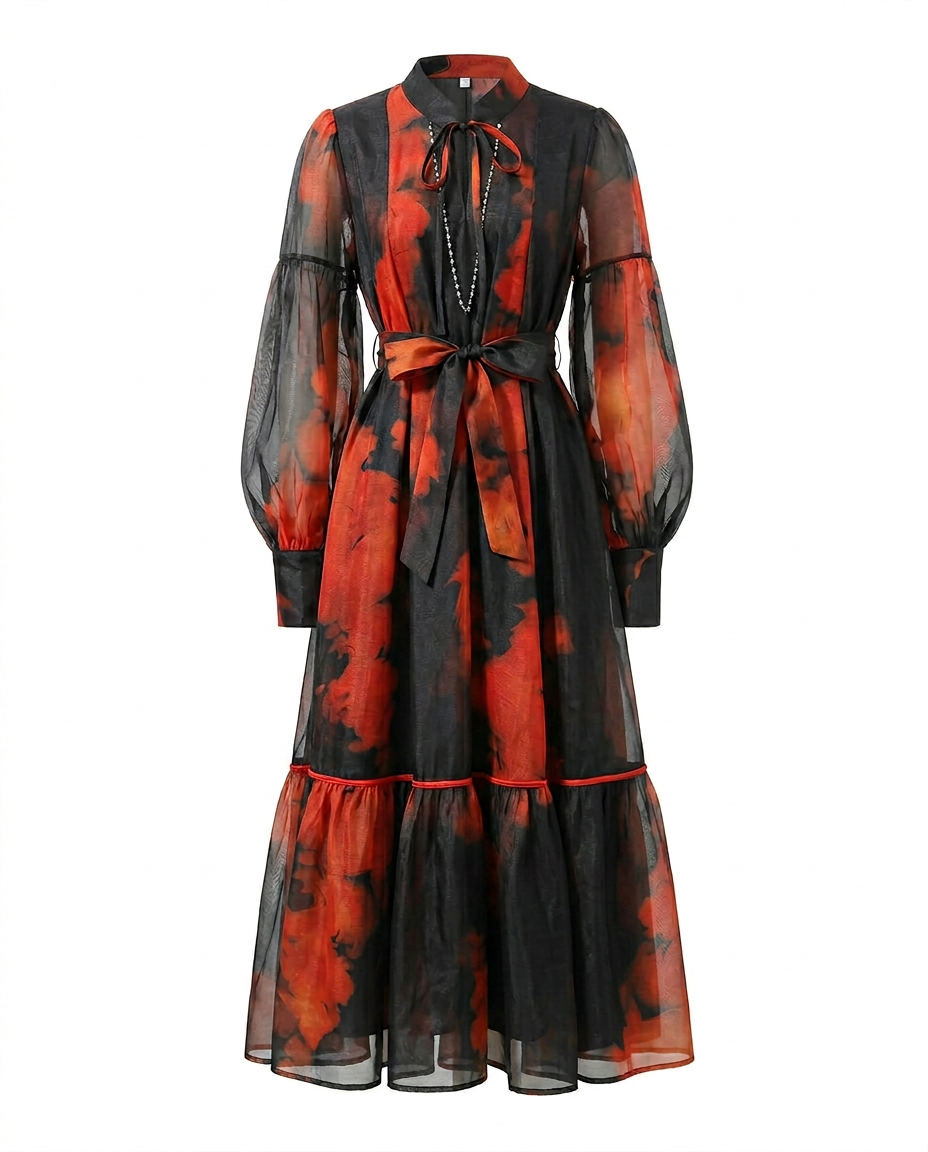 Magnetic Printed Colorblock Maxi Dress Boho Brown