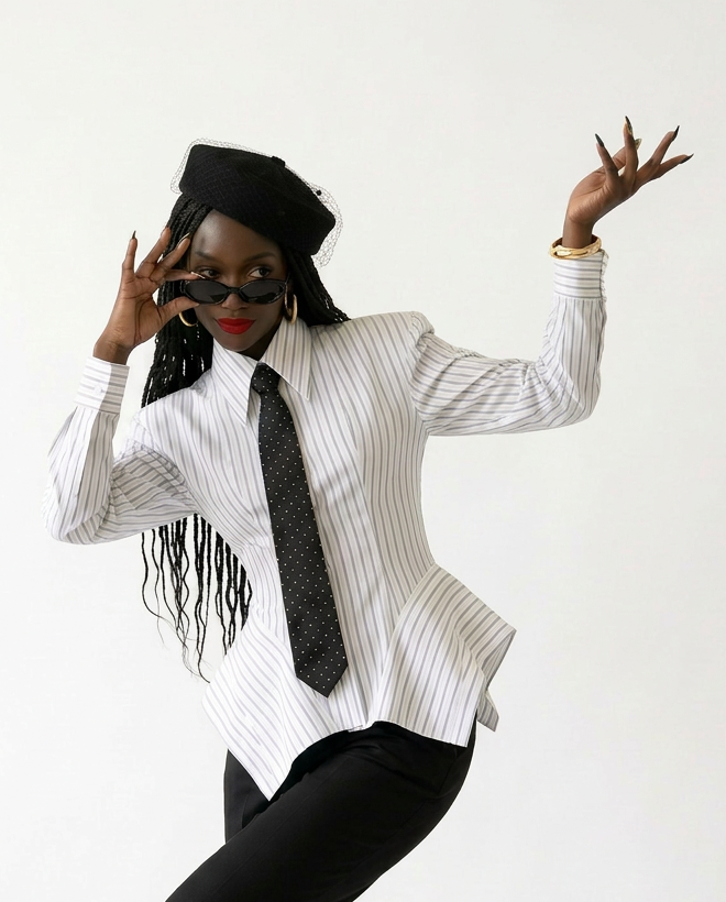 Audacious Striped Fitted Shirt Boho Brown