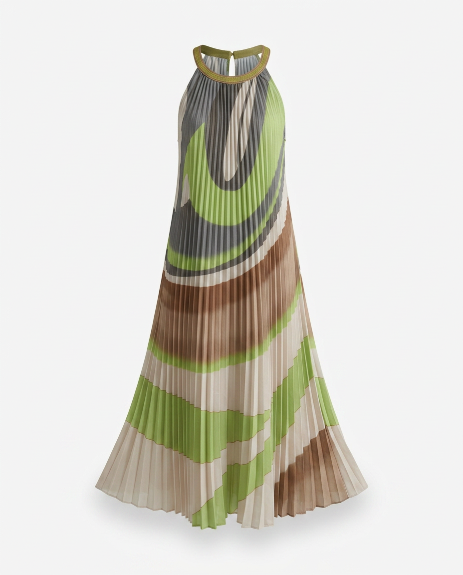 Boundless Pleated Halter Maxi Dress Boho Brown