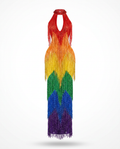 [PRE ORDER] Vibrant Rainbow Fringe Mesh Maxi Dress Boho Brown