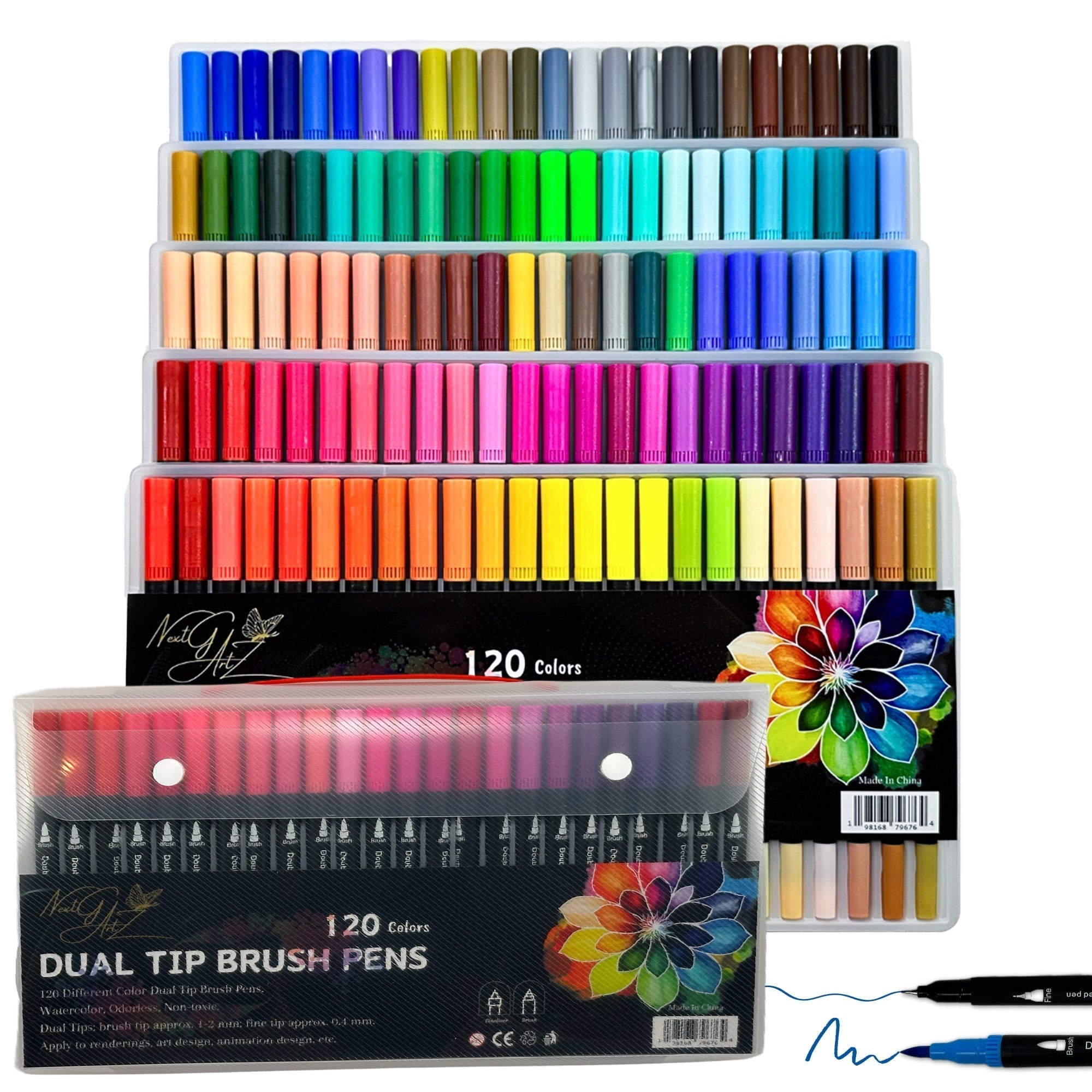 NextG Artz – Dual Tip Brush Art Marker Pens, 120 Unique Bright Colors NextG Ideaz
