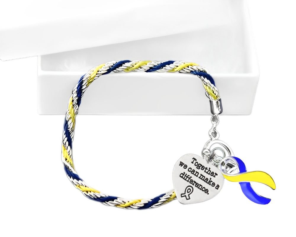 Make A Difference Blue & Yellow Ribbon Rope Bracelets The Awareness Company