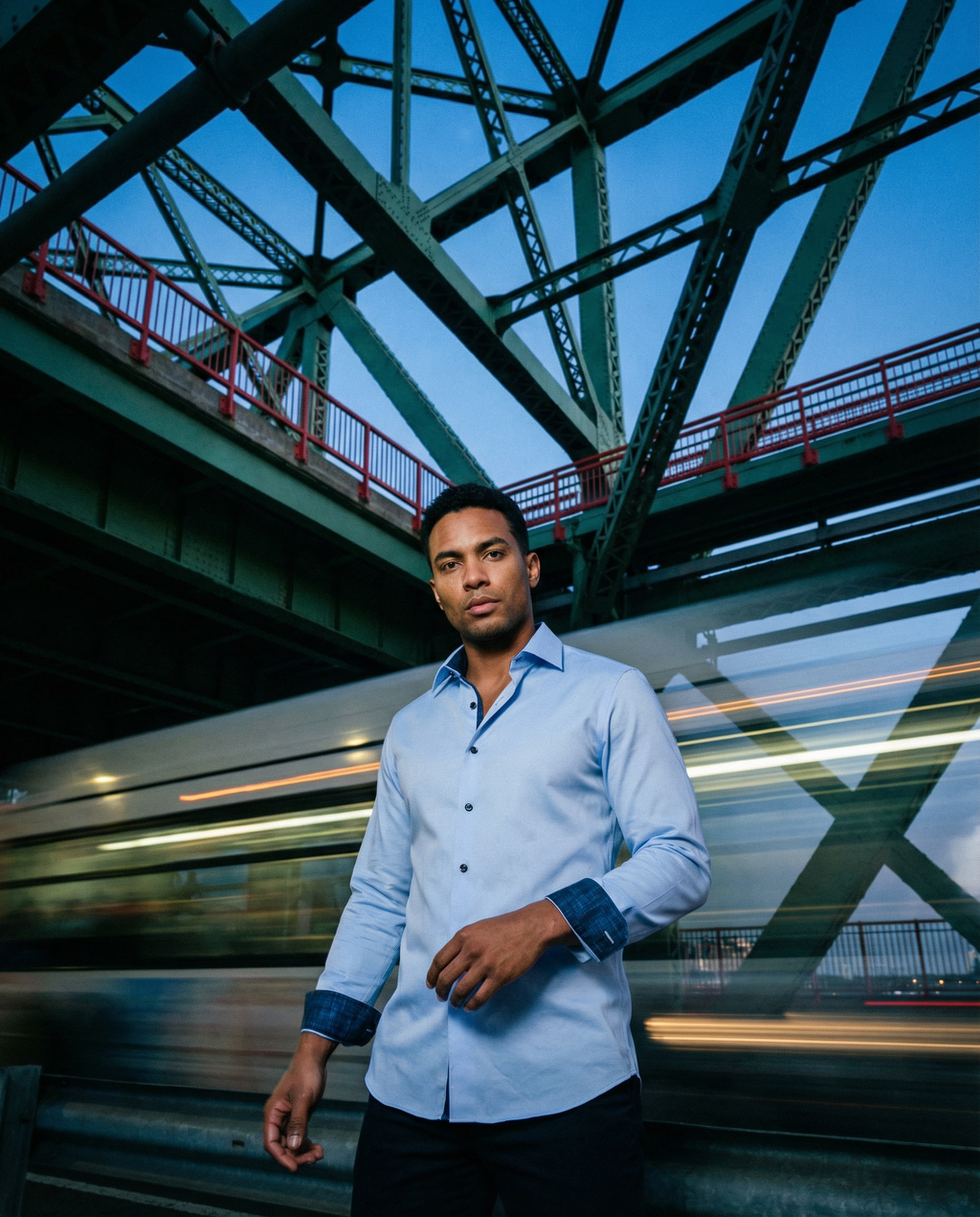Ralph// Cotton Knit-Stretch Button-Up Shirt With Contrast Details // Blue // Tailored Fit (Fitted) LEVINAS® Official