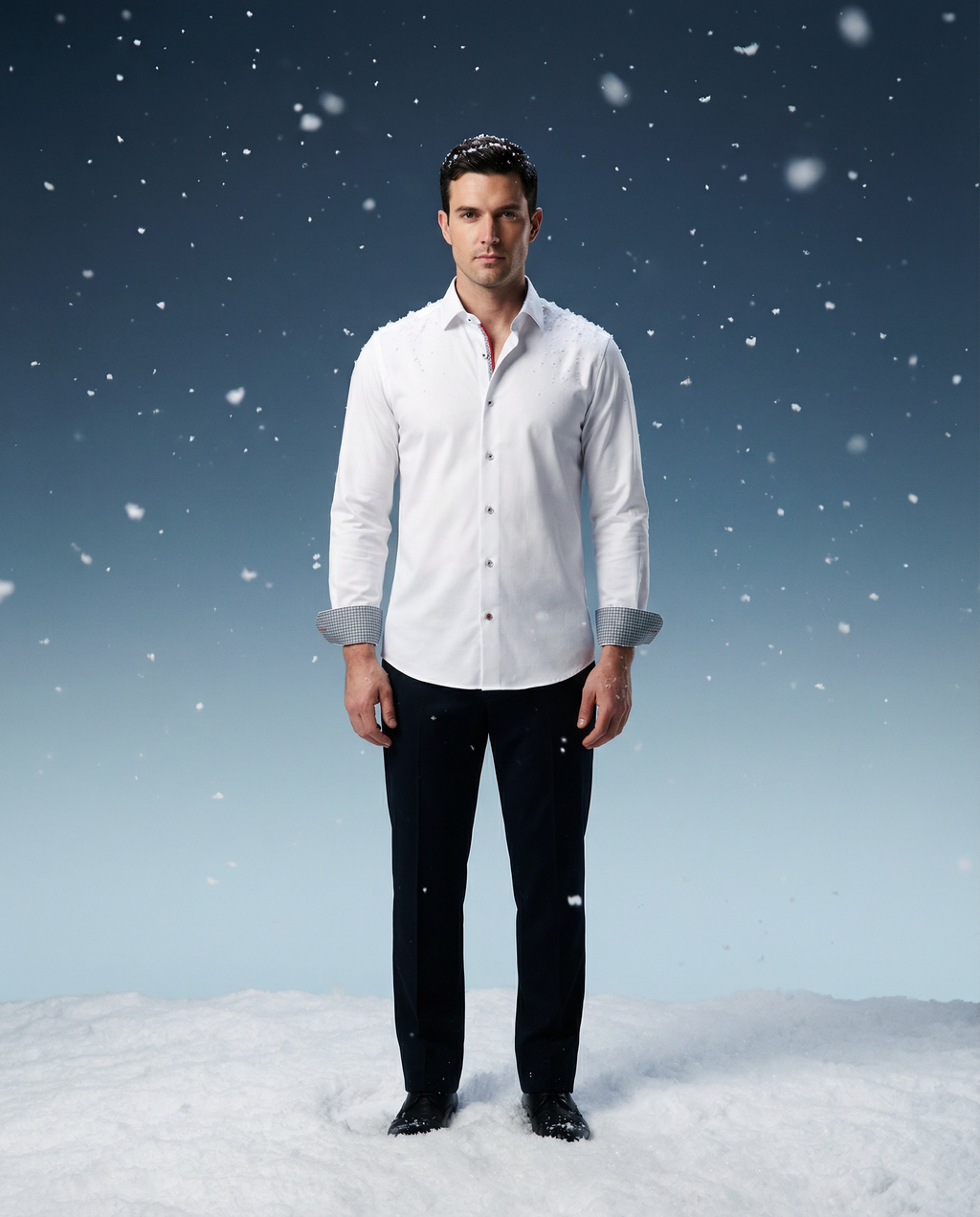 Jason// Cotton Knit-Stretch Button-Up Shirt With Contrast Details // White // Tailored Fit (Fitted) LEVINAS® Official