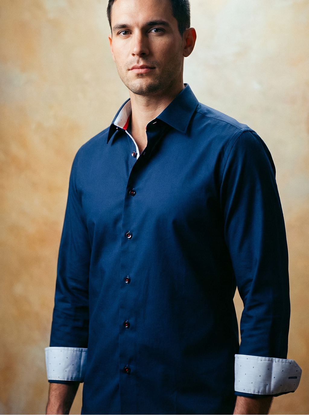 Alexander Button-Up Shirt With Contrast Details // Navy // Contemporary Fit (Regular) LEVINAS® Official