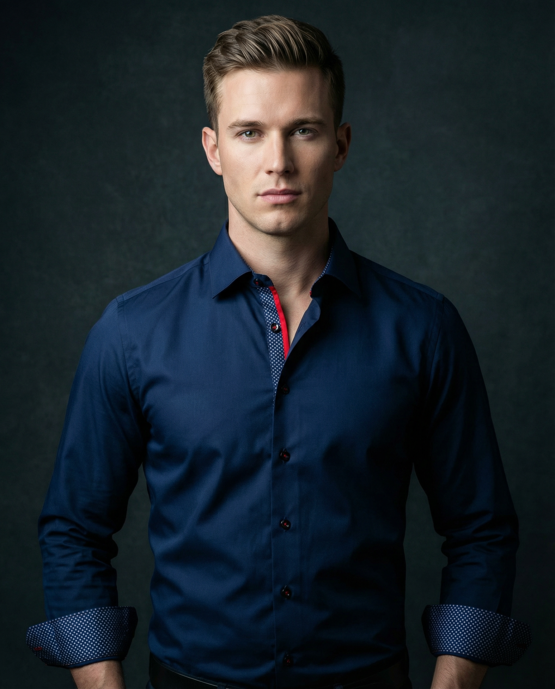 Anthony Button-Up Shirt With Contrast Details // Navy // Contemporary Fit (Regular) LEVINAS® Official