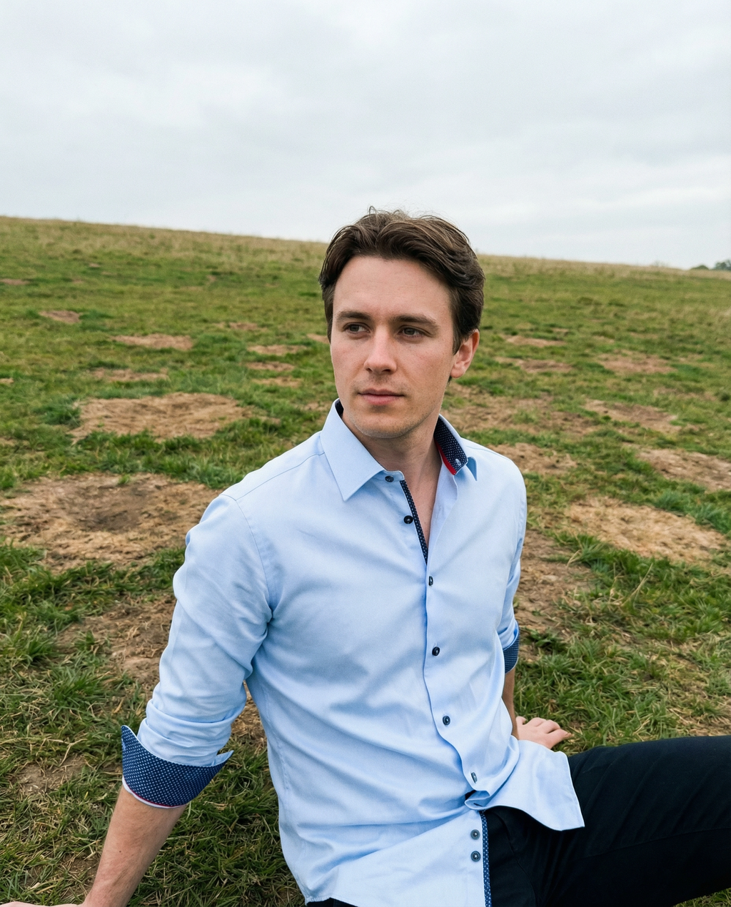 Matthew Button-Up Shirt With Contrast Details // Blue // Contemporary Fit (Regular) LEVINAS® Official