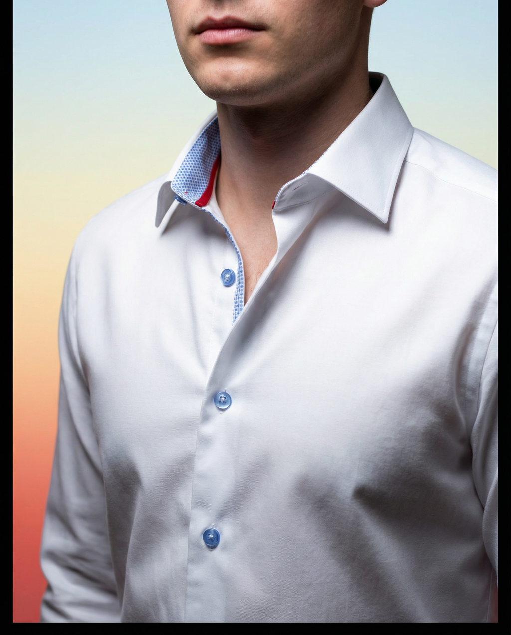 Scott// Cotton Knit-Stretch Button-Up Shirt With Contrast Details // White // Tailored Fit (Fitted) LEVINAS® Official