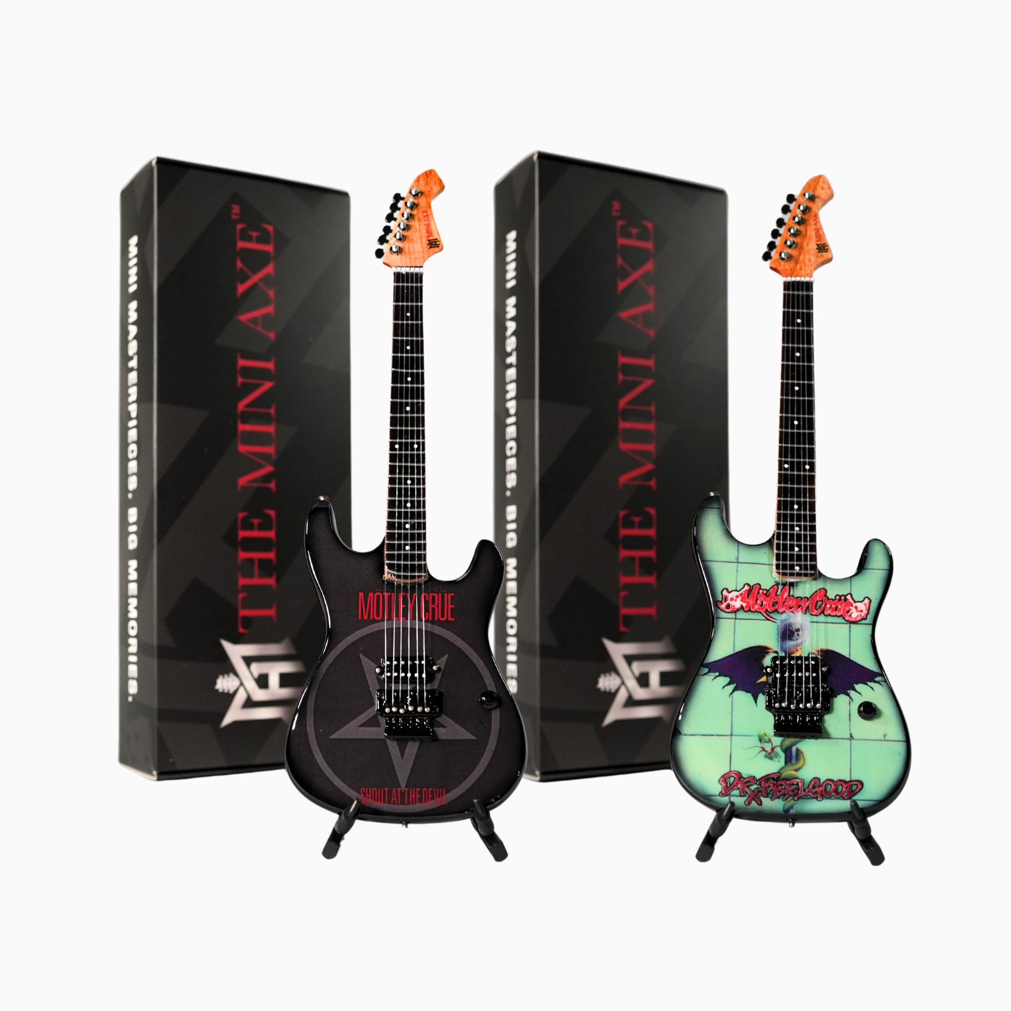 Mötley Crüe "Shout at the Devil" and "Dr. Feelgood" Collectible Miniature Guitar Set The Mini Axe