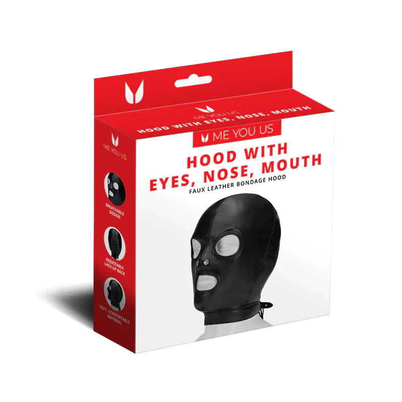 Me You Us Faux Leather BDSM Hood with Eyes, Nose, and Mouth Adult Toy Box