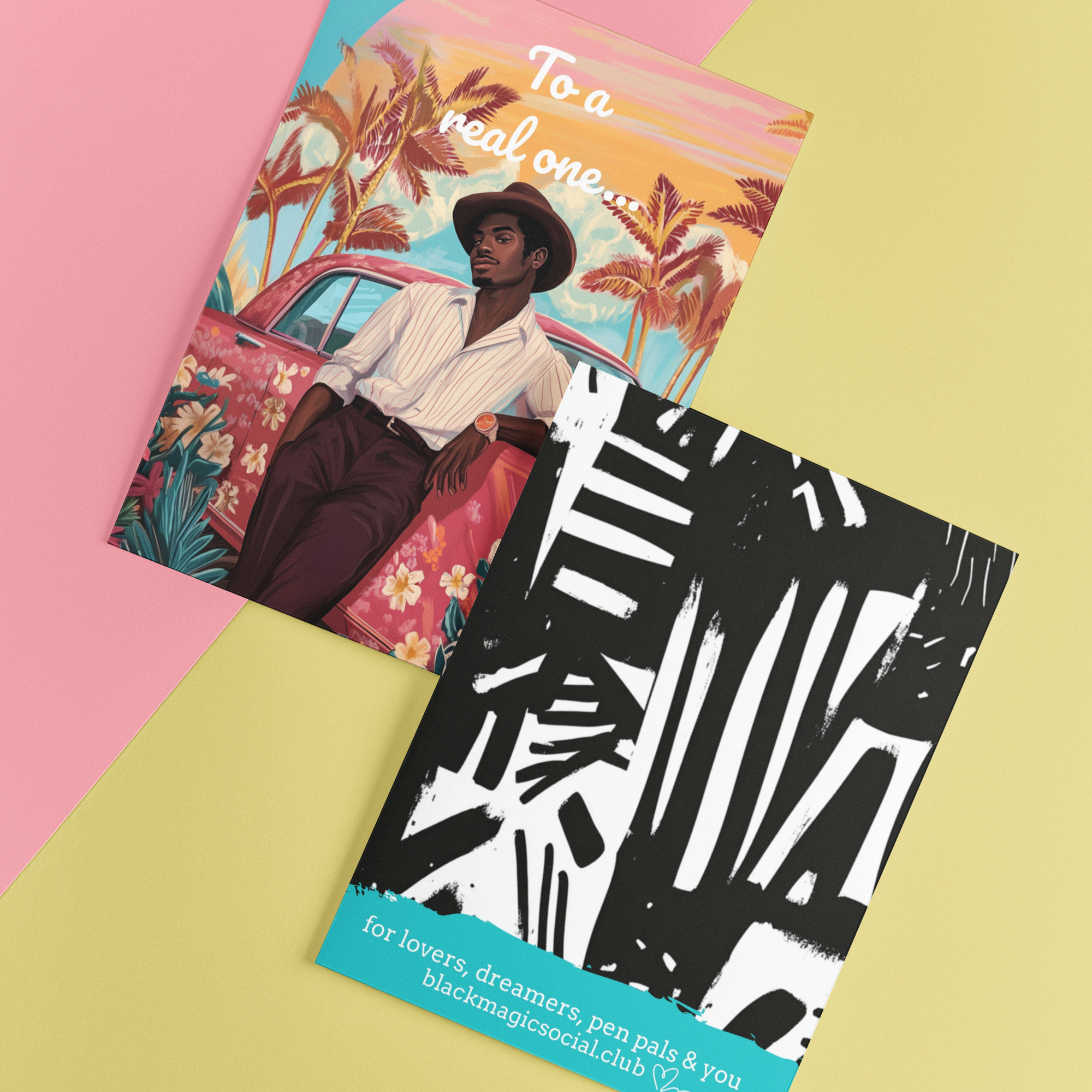 Greeting card for Black Father Figures – Floral Vintage Car Scene Black Magic Social Club