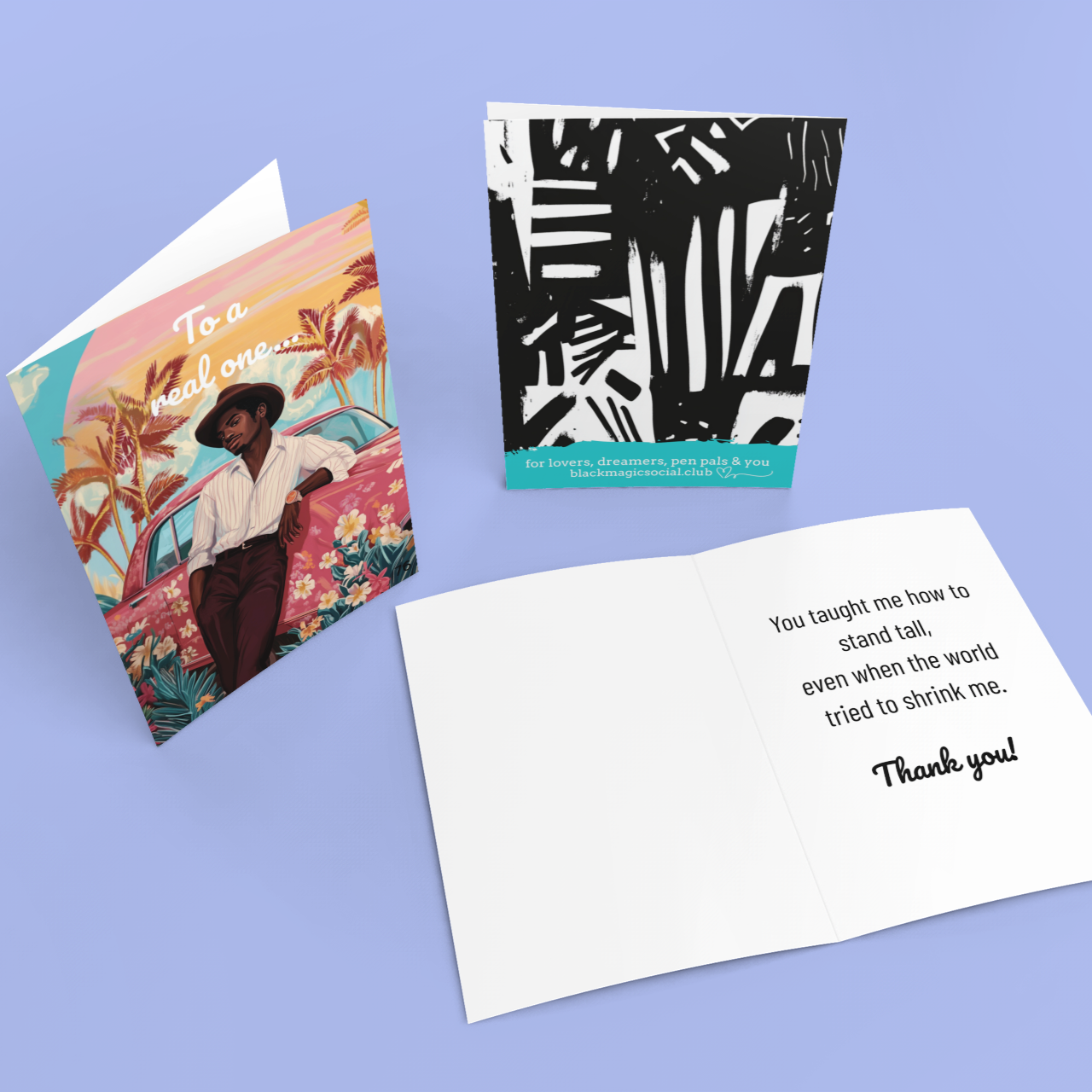 Greeting card for Black Father Figures – Floral Vintage Car Scene Black Magic Social Club