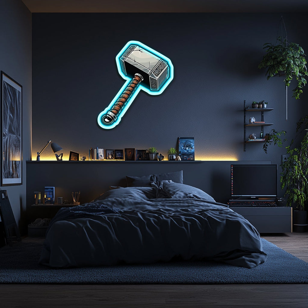 UV Printed Thor's Hammer Neon Wall Art- LV0096 Liviqon.co