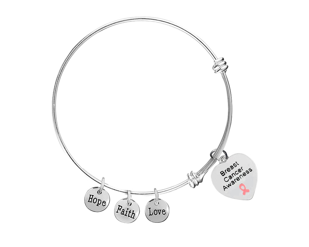 Mom Breast Cancer Awareness Heart Charm Pink Ribbon Retractable Bracelets The Awareness Company