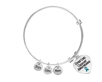 Mom Ovarian Cancer Awareness Heart Charm Retractable Bracelets The Awareness Company