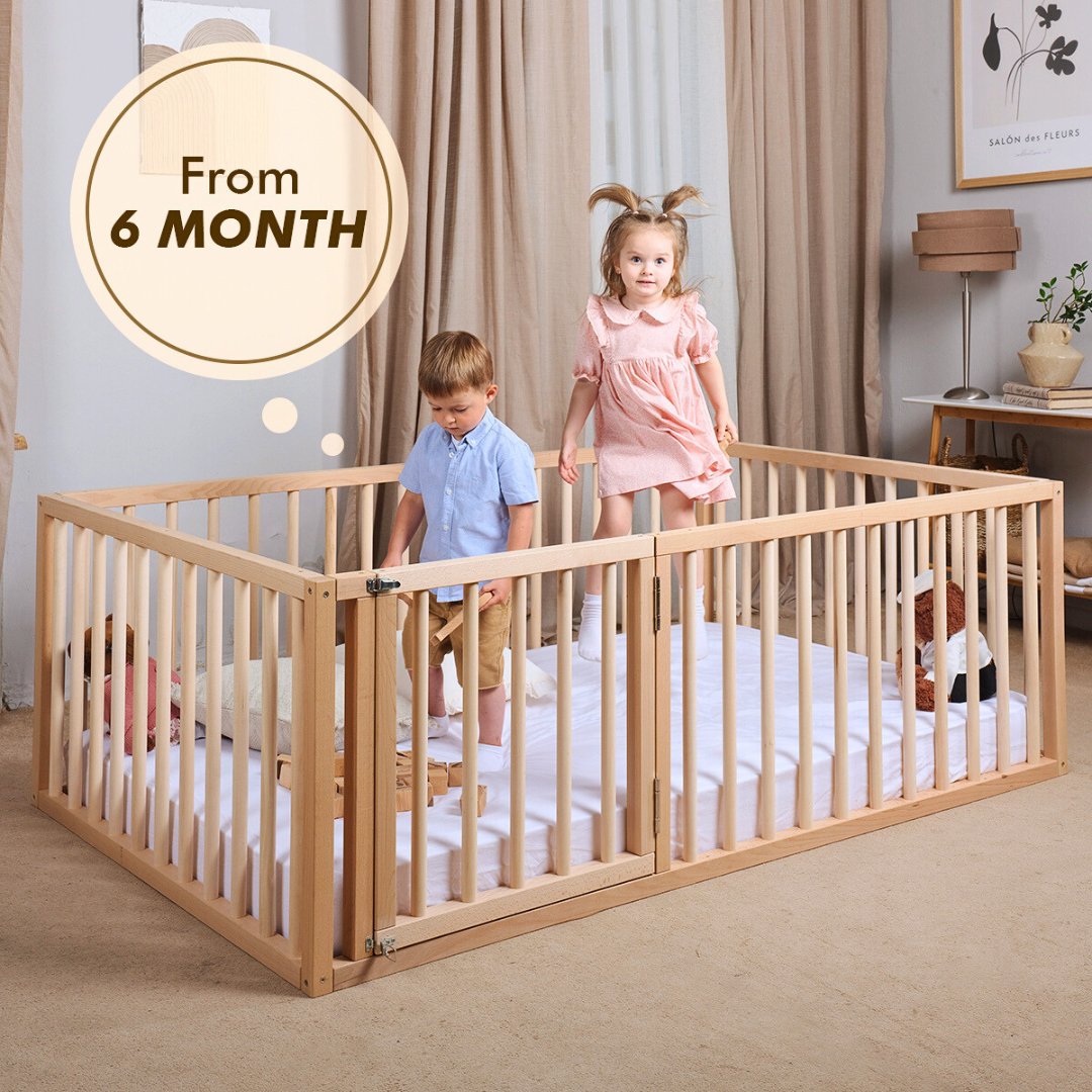 Full Montessori Floor Bed Frame for Toddlers with Fence Goodevas B2B