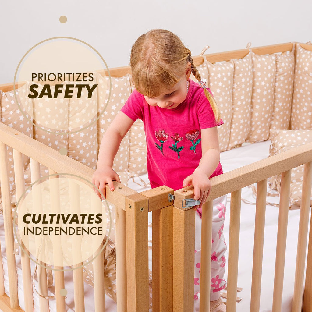 Full Montessori Floor Bed Frame for Toddlers with Fence Goodevas B2B