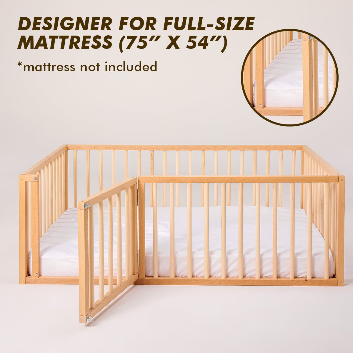 Full Montessori Floor Bed Frame for Toddlers with Fence Goodevas B2B