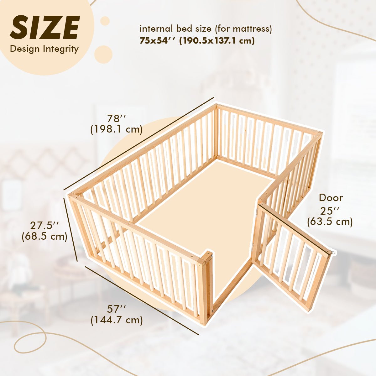 Full Montessori Floor Bed Frame for Toddlers with Fence Goodevas B2B