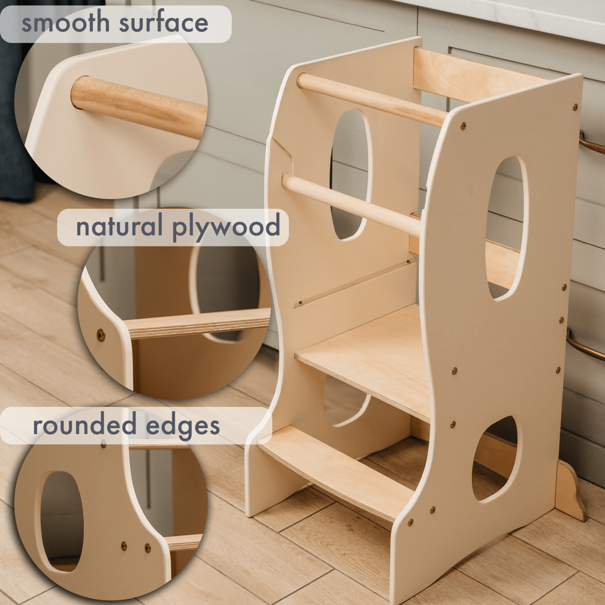 Stable Montessori Learning Tower: Wooden Growing Chair - Ivory Goodevas B2B