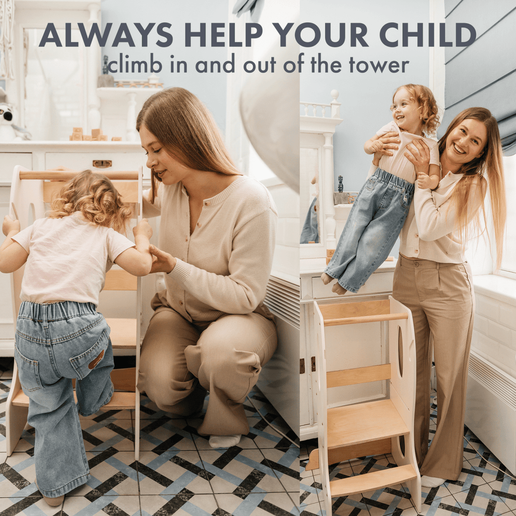 Stable Montessori Learning Tower: Wooden Growing Chair - Ivory Goodevas B2B