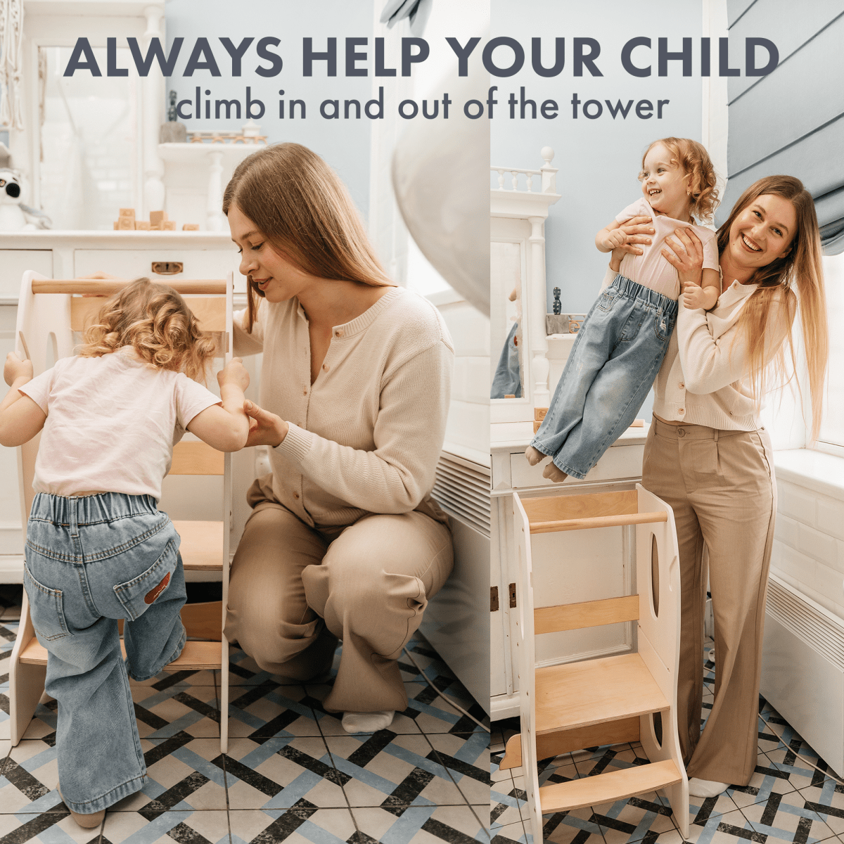 Stable Montessori Learning Tower: Wooden Growing Chair - Ivory Goodevas B2B