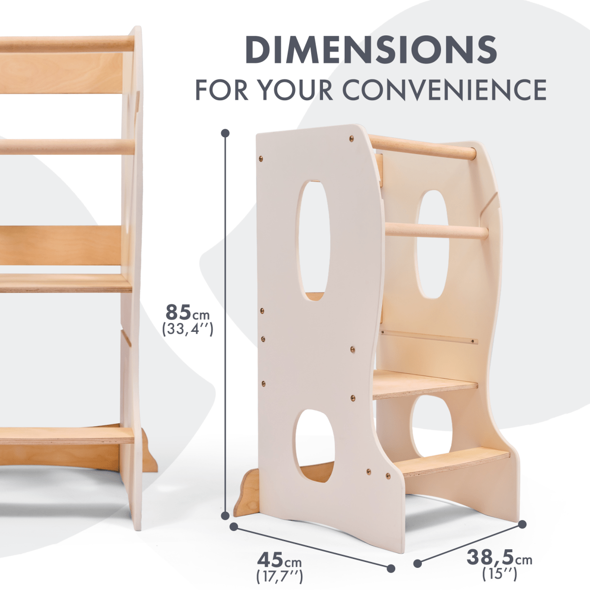 Stable Montessori Learning Tower: Wooden Growing Chair - Ivory Goodevas B2B