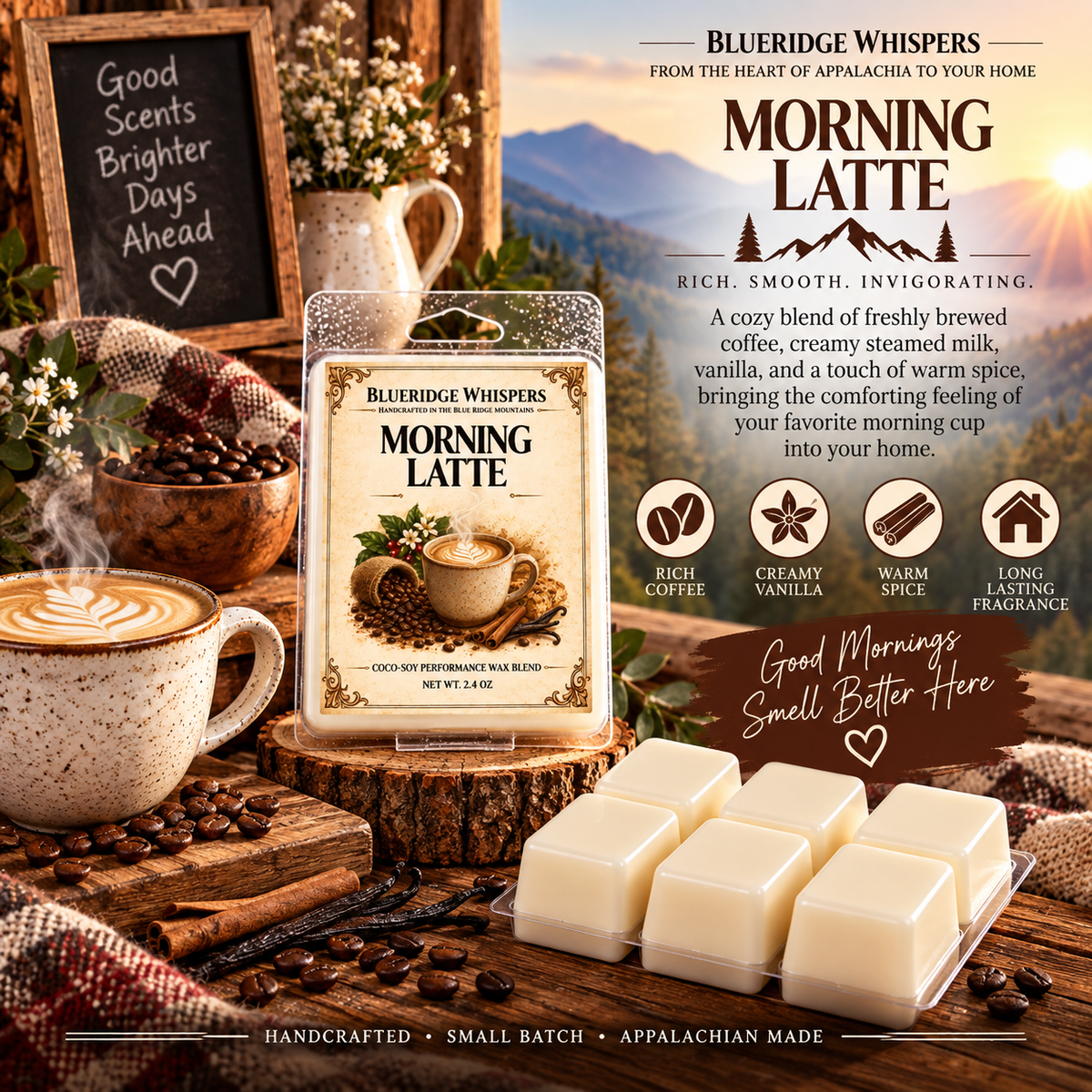 Morning Latte – Coffeehouse Wax Melts Blue Ridge Whispers