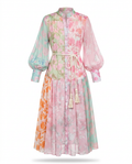 Vibrant Printed Pleated Maxi Dress Boho Brown