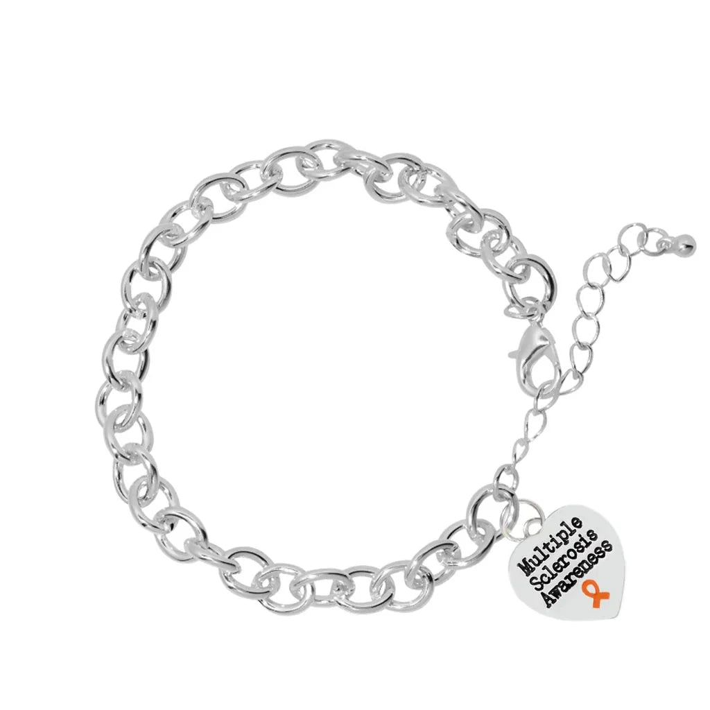 Multiple Sclerosis Awareness Heart Charm Chained Style Chunky Bracelets The Awareness Company