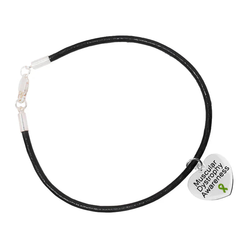 Muscular Dystrophy Awareness Lime Green Ribbon Heart Leather Cord Bracelets The Awareness Company