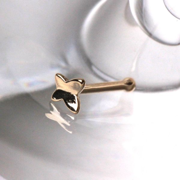 14Kt Yellow Gold Stud Nose Ring with a Butterfly Fashion Hut Jewelry