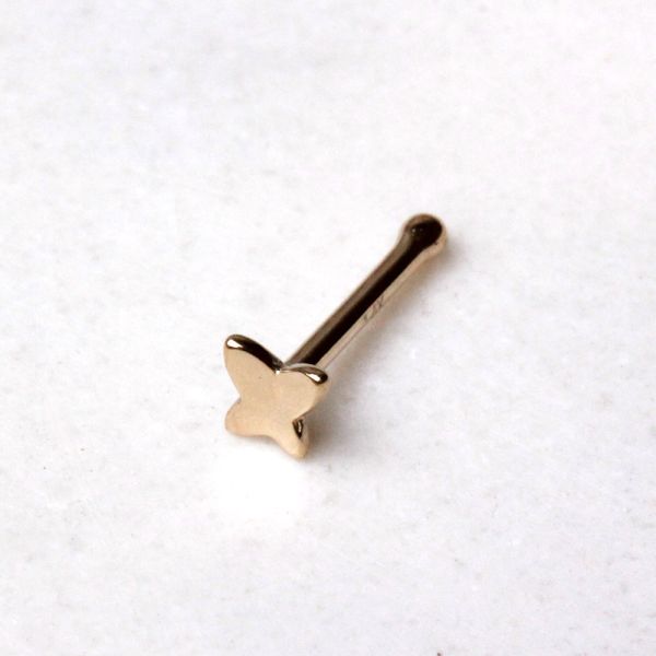 14Kt Yellow Gold Stud Nose Ring with a Butterfly Fashion Hut Jewelry