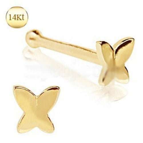 14Kt Yellow Gold Stud Nose Ring with a Butterfly Fashion Hut Jewelry
