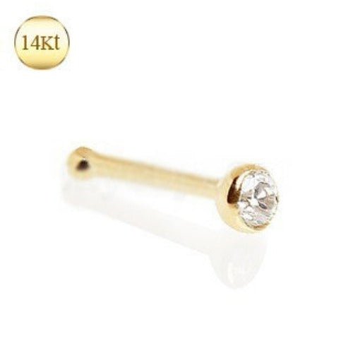 14Kt. Gold Stud Nose Ring with Press Fit CZ Fashion Hut Jewelry